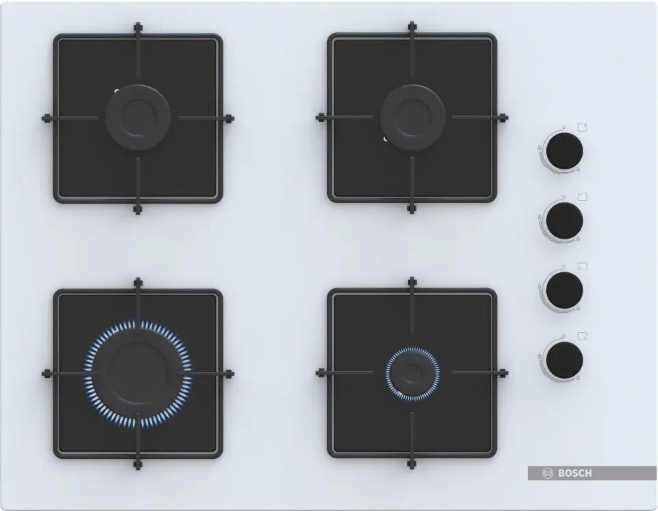 Bosch Serie 4 Gazlı Ankastre Ocak 67 cm Sert Cam Beyaz POP7C2P31O