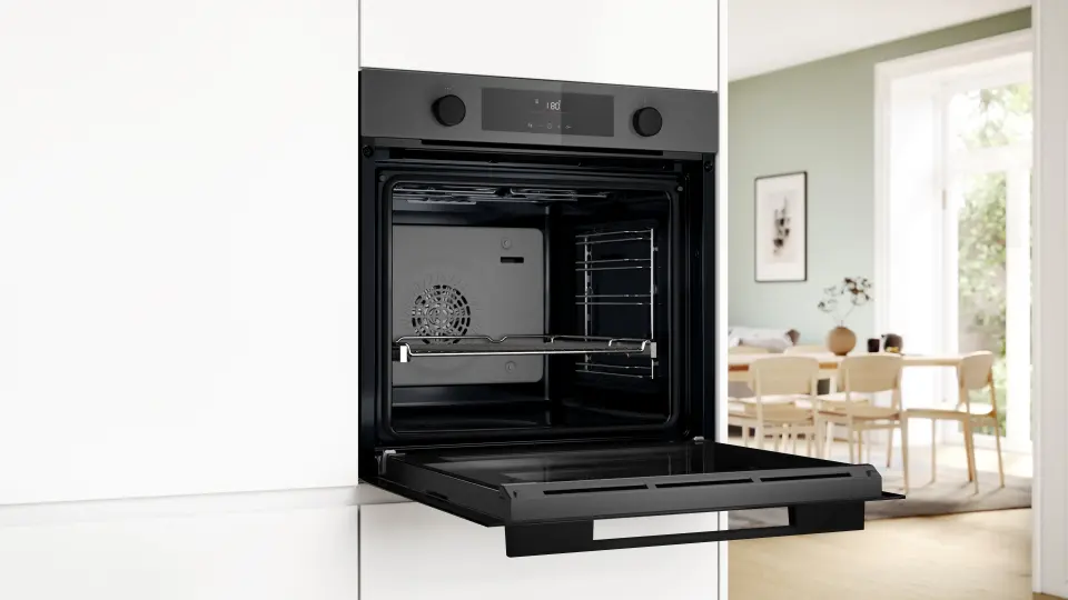 Bosch Serie 4 Buhar Destekli Ankastre Fırın 76 Litre Antrasit Gri HUA736EN0T