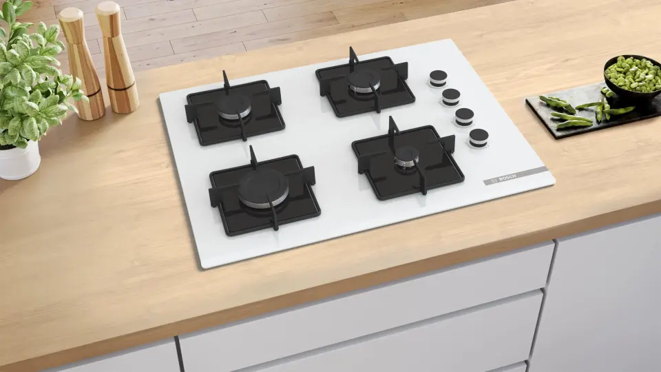 Bosch Serie 4 Gazlı Ankastre Ocak 67 cm Sert Cam Beyaz POP7C2P30O