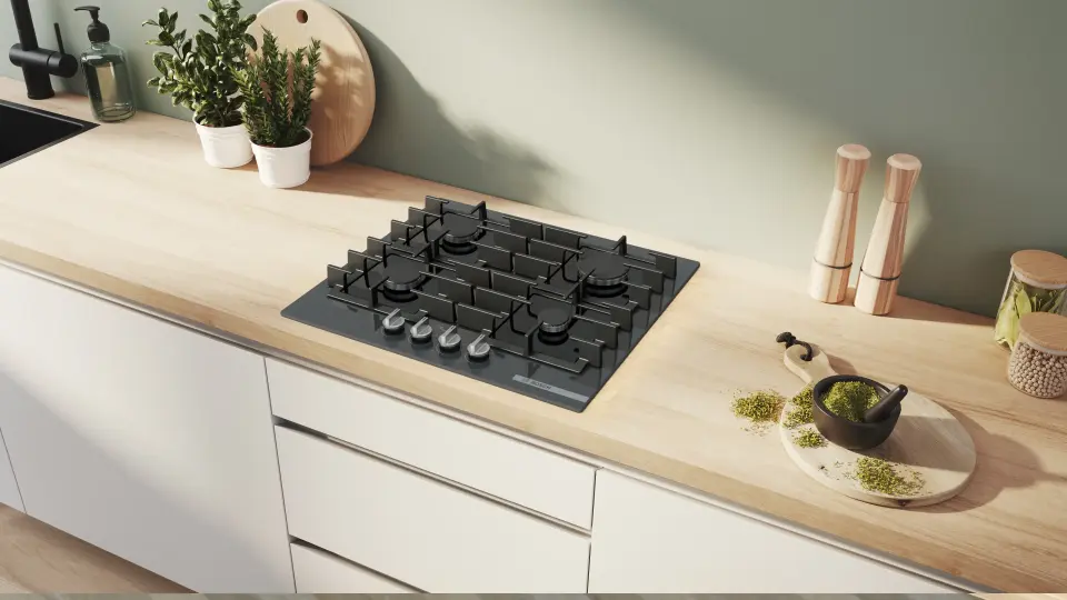 Bosch Serie 6 Gazlı Ankastre Ocak 60 cm Sert Cam Antrasit Gri PPP6A9I40