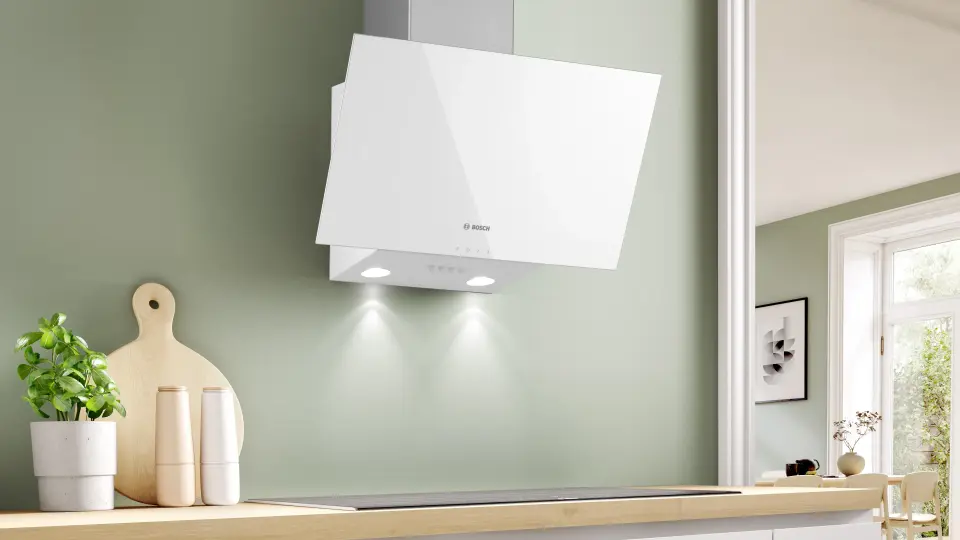Bosch Serie 2 Duvar Tipi Davlumbaz 60 cm Cam Beyaz DWK63PJ20T